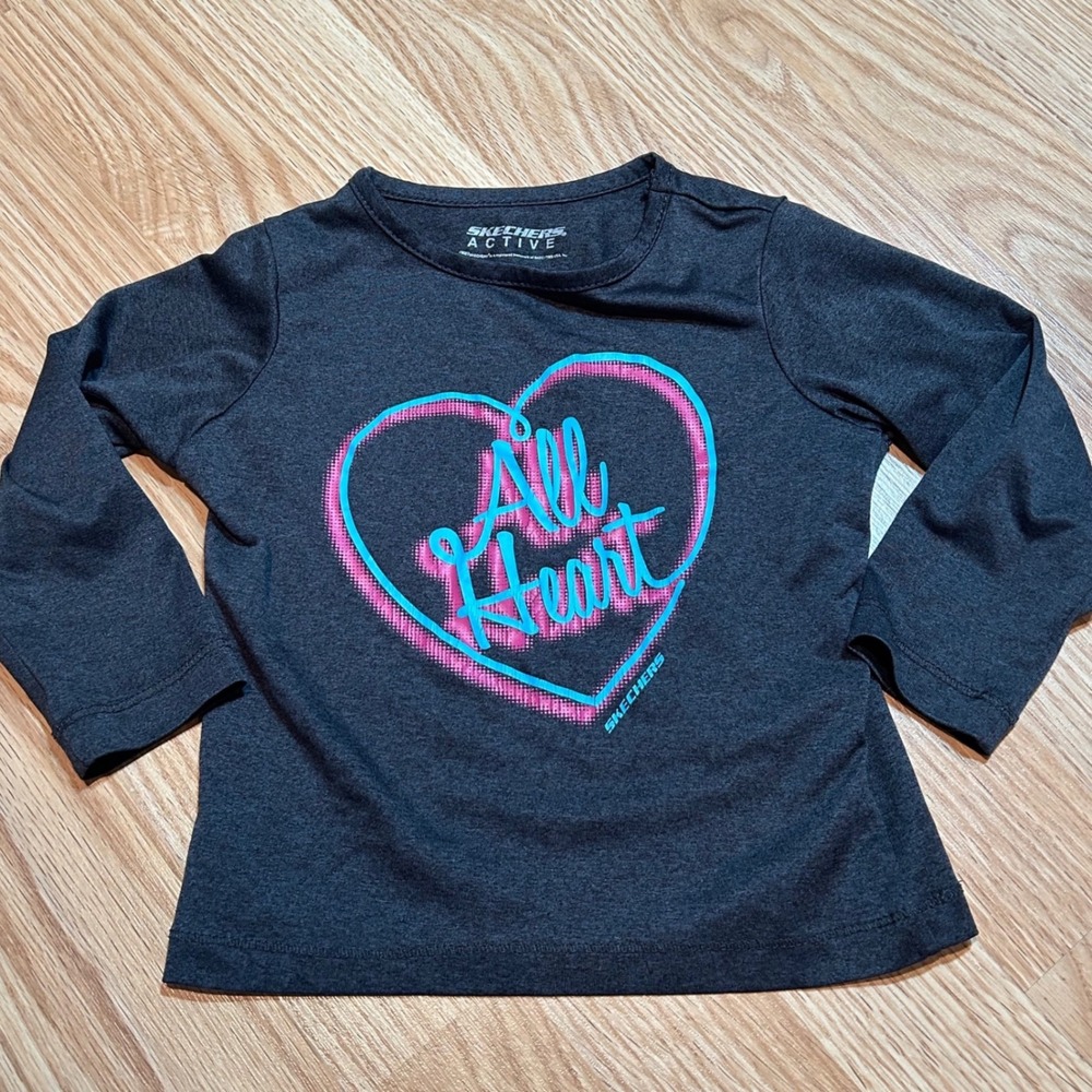 Skechers Active Girls 3T Long Sleeve All Heart Graphic Performance Tee Grey